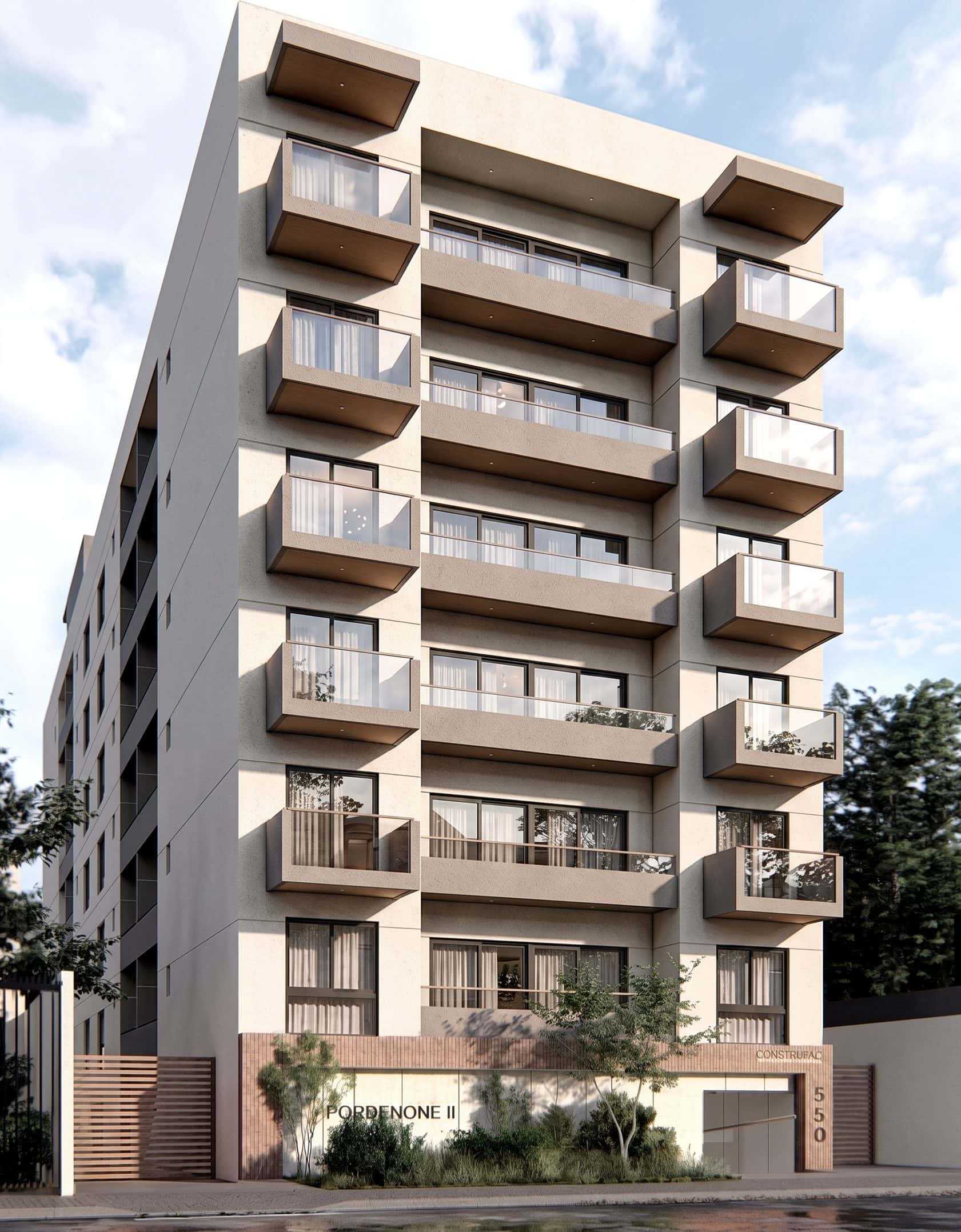 Render de la fachada de Pordenone II, Las Heras 550, Ituzaingó